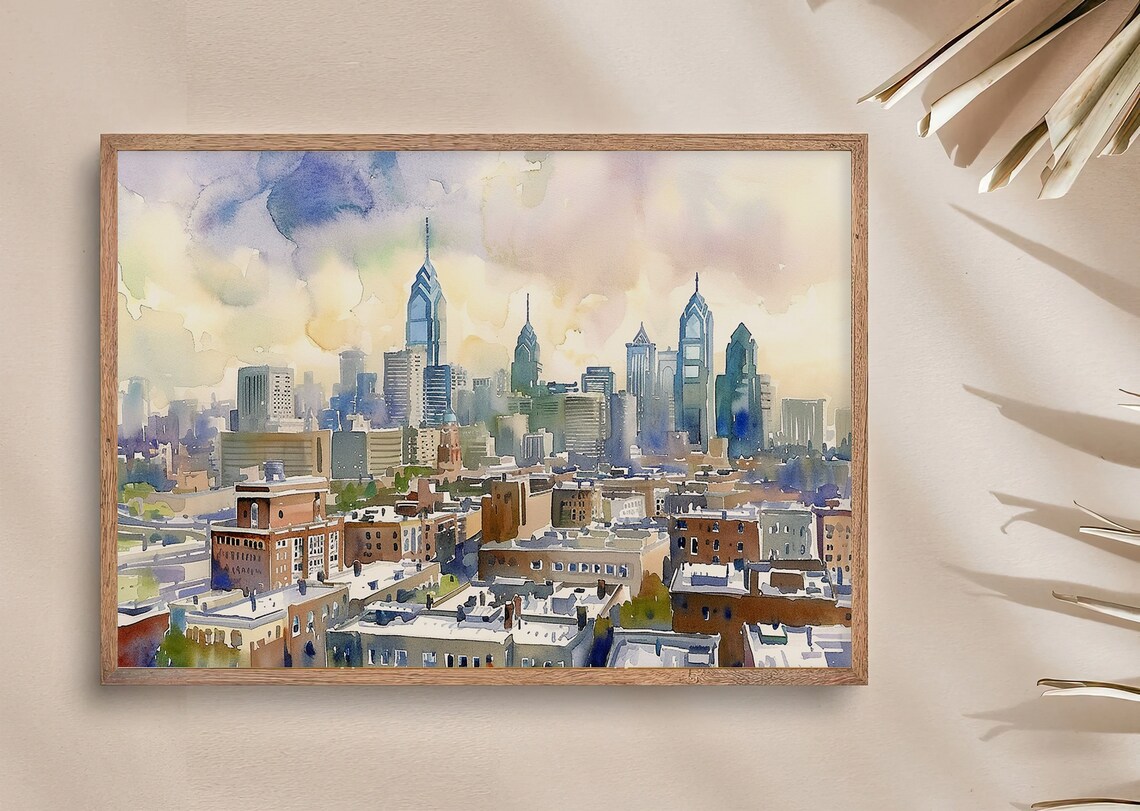 Philadelphia Cityscape Watercolor Art Print, Travel Poster - Image 2