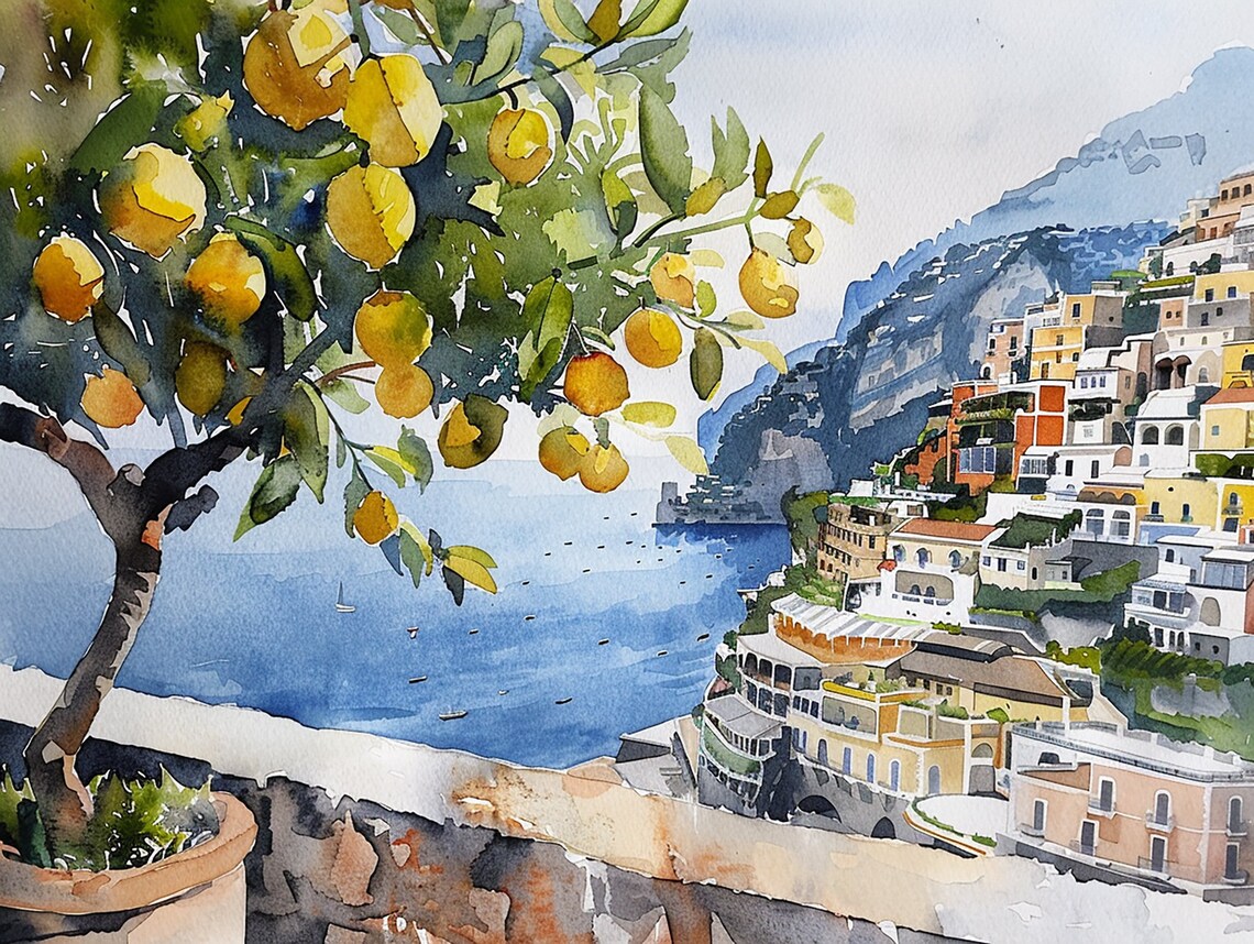 Positano Lemon Tree Watercolor Art Print