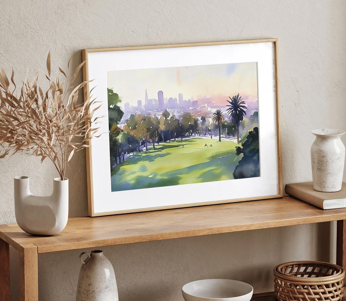 San Francisco Skyline Glowing Beyond a Sunny Park Watercolor Poster - Image 2
