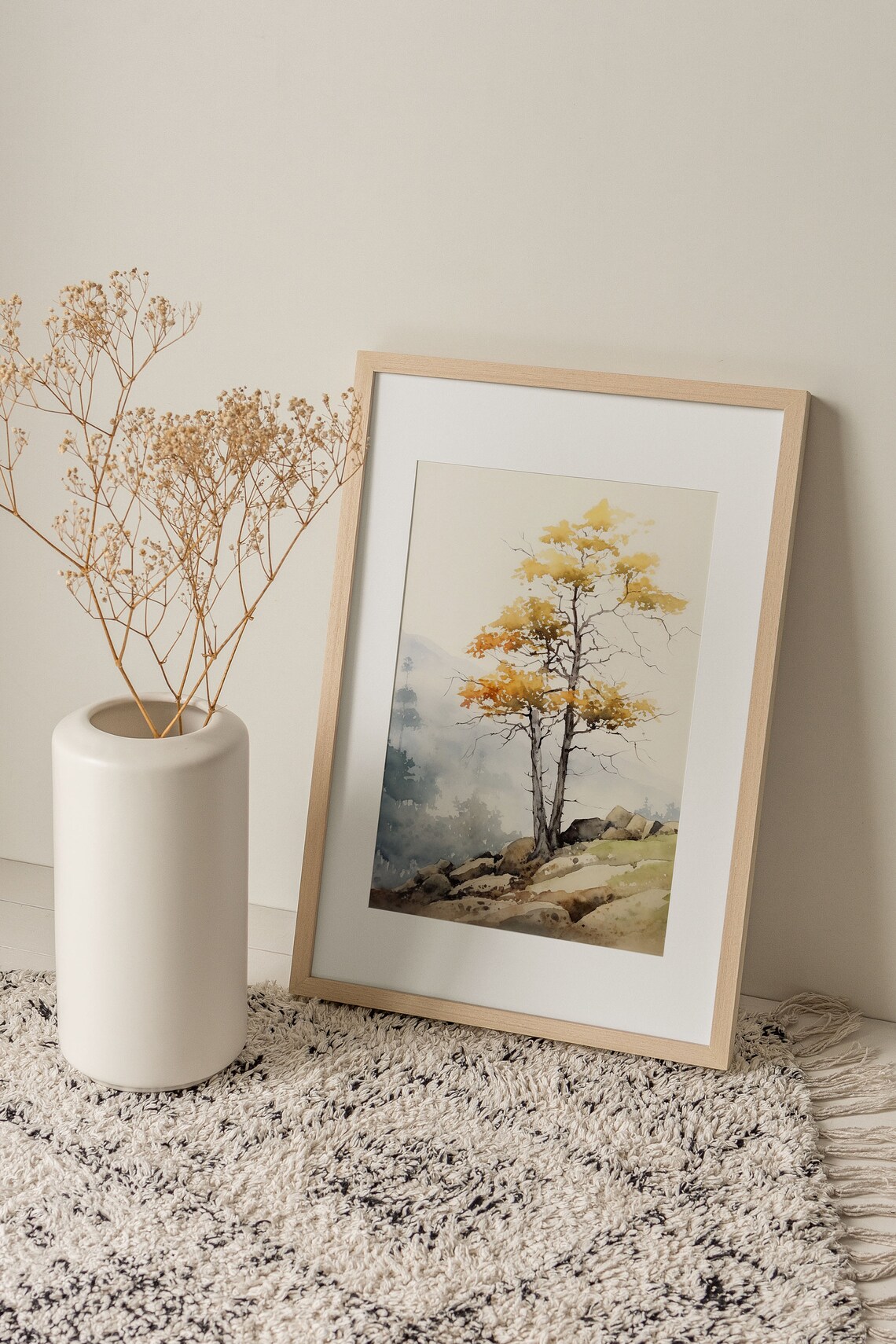 Adirondack Golden Birch Autumn Ridge Mountain Watercolor Poster - Image 2