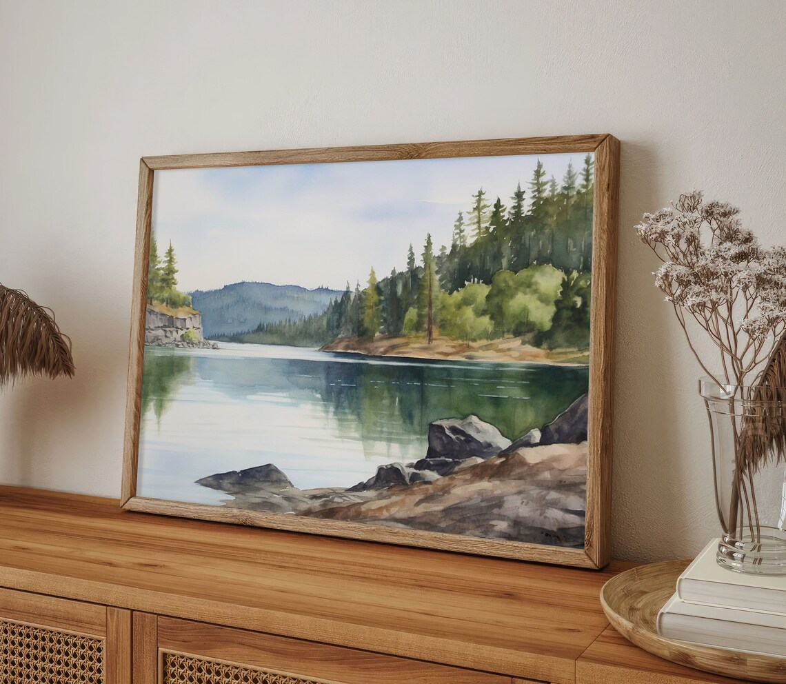 Idaho Watercolor Art Print, Lake Coeur Dalene - Image 3