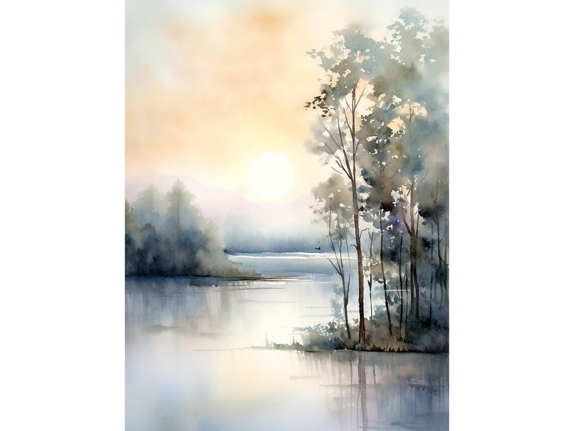 Ohio Green River Watercolor Landscape Art Print