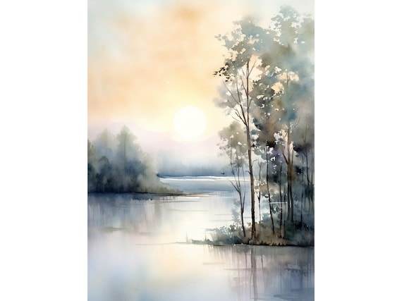 Ohio Green River Watercolor Landscape Art Print