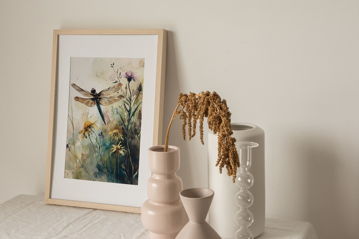 Dragonfly Painting Wildflowers Watercolor Art Print - Image 3