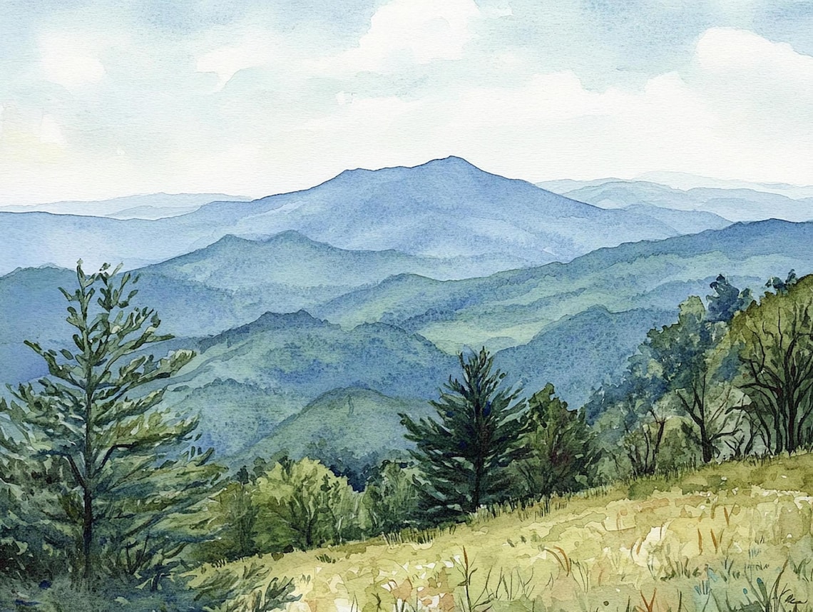 Roan Mountain Watercolor Art Print, Tennessee Landscape