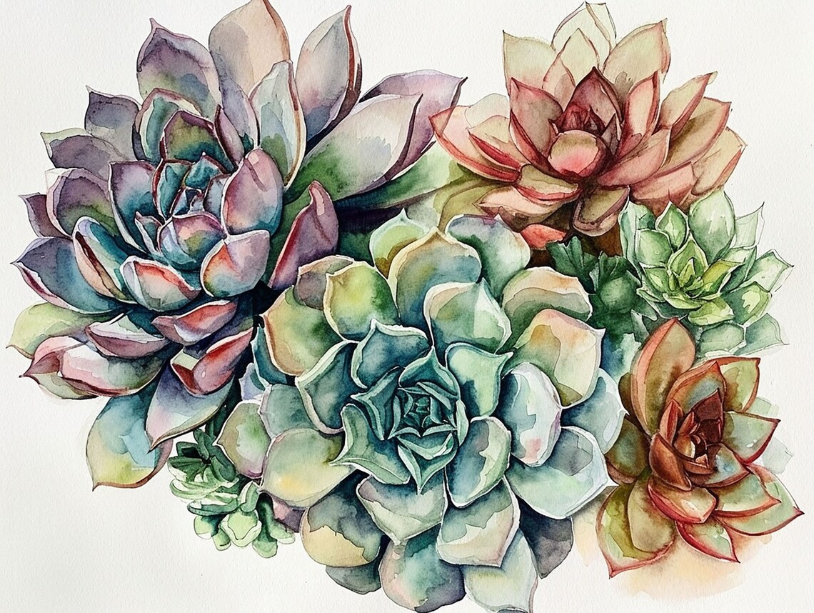 Succulent Watercolor Painting Cactus Art Print, Boho