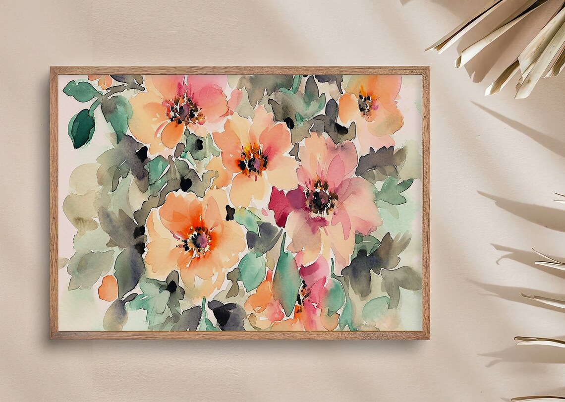 Peach Anemone Flowers Loose Floral Watercolor Botanical Poster - Image 5