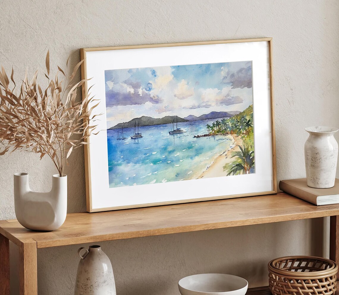 White Bay British Virgin Islands Watercolor Travel Poster - Image 2