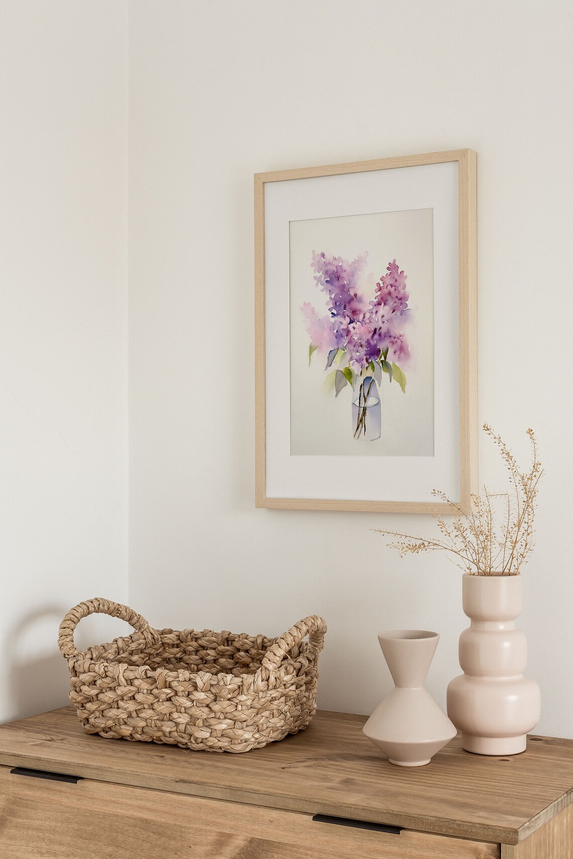 Purple Lilac Blossoms in Glass Vase Watercolor Floral Poster - Image 4