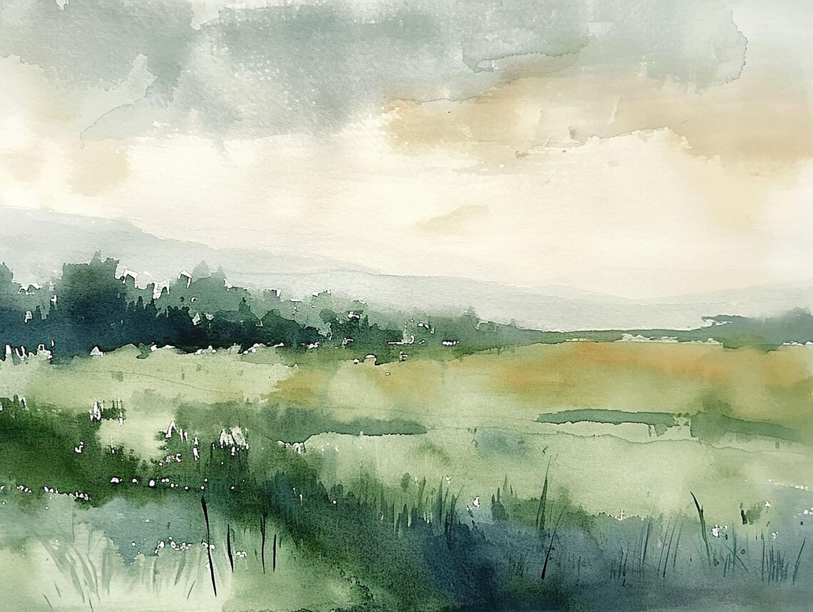 Countryside Abstract Landscape Watercolor Art Print