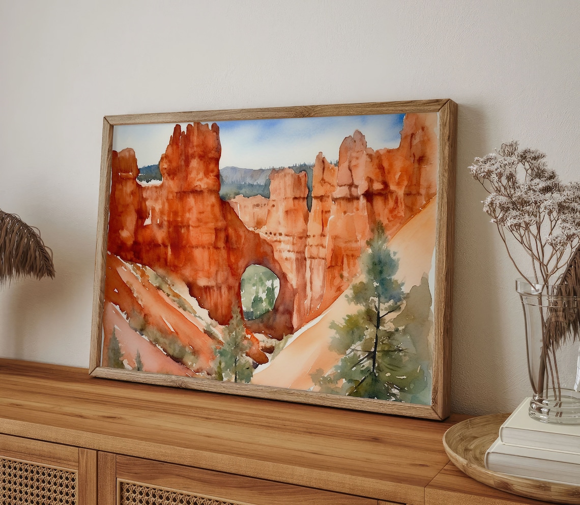 Bryce Canyon Watercolor Art Print, Utah Landscape - Image 5