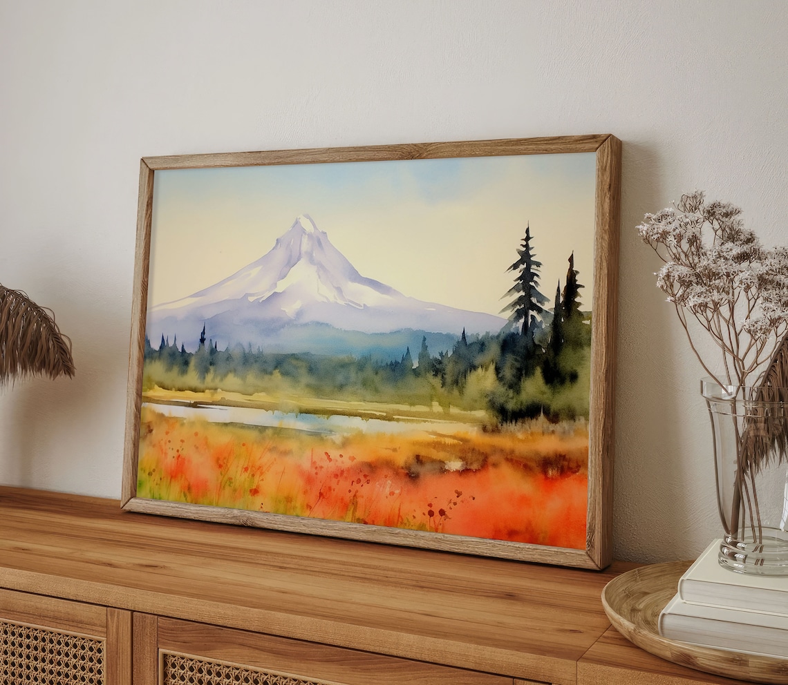 Mt Hood Watercolor Landscape Art Print, Oregon - Image 5
