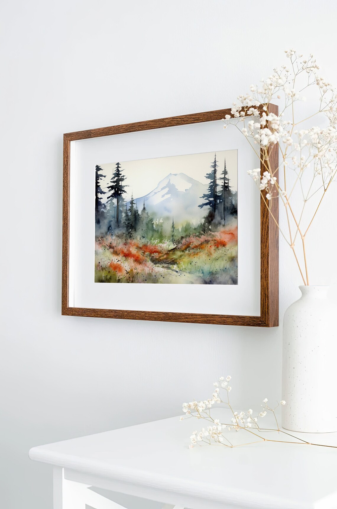 Mount Adams Watercolor Art Print, Evergreen Forest - Image 2