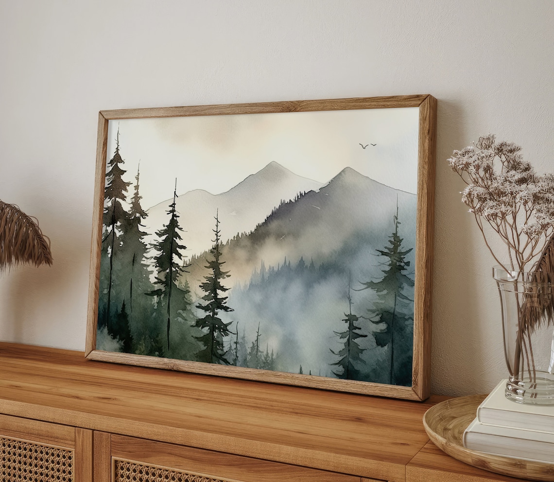 Appalachian Mountains Misty Pine Trees Art Print - Image 2