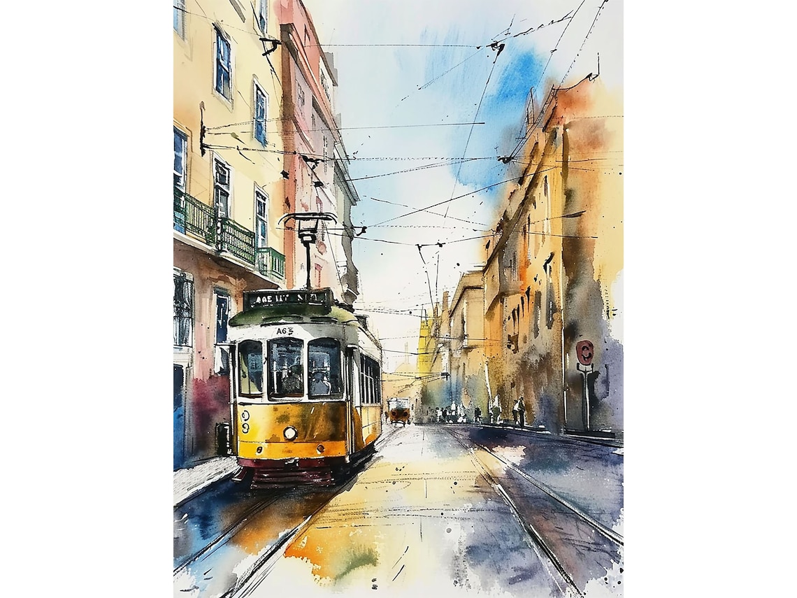 Lisbon Watercolor Art Print, Portugal Cityscape