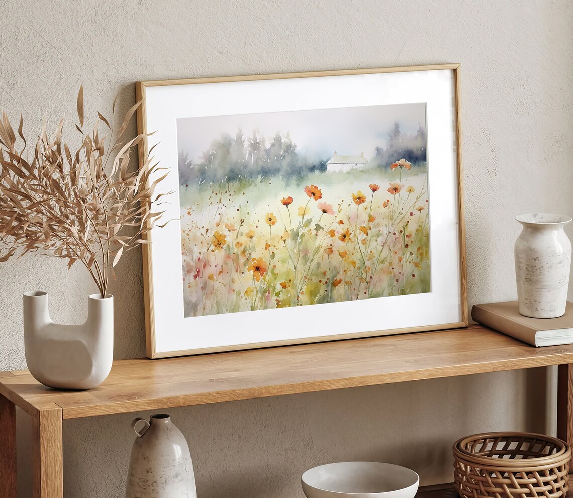 Palouse Poppy Meadow Watercolor Landscape Art Print - Image 3