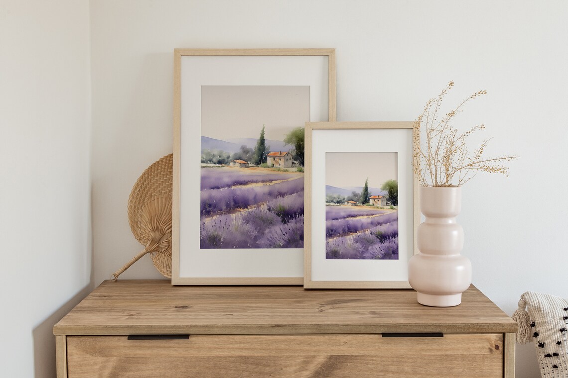 Lavender Field Provence Watercolor Art Print - Image 2
