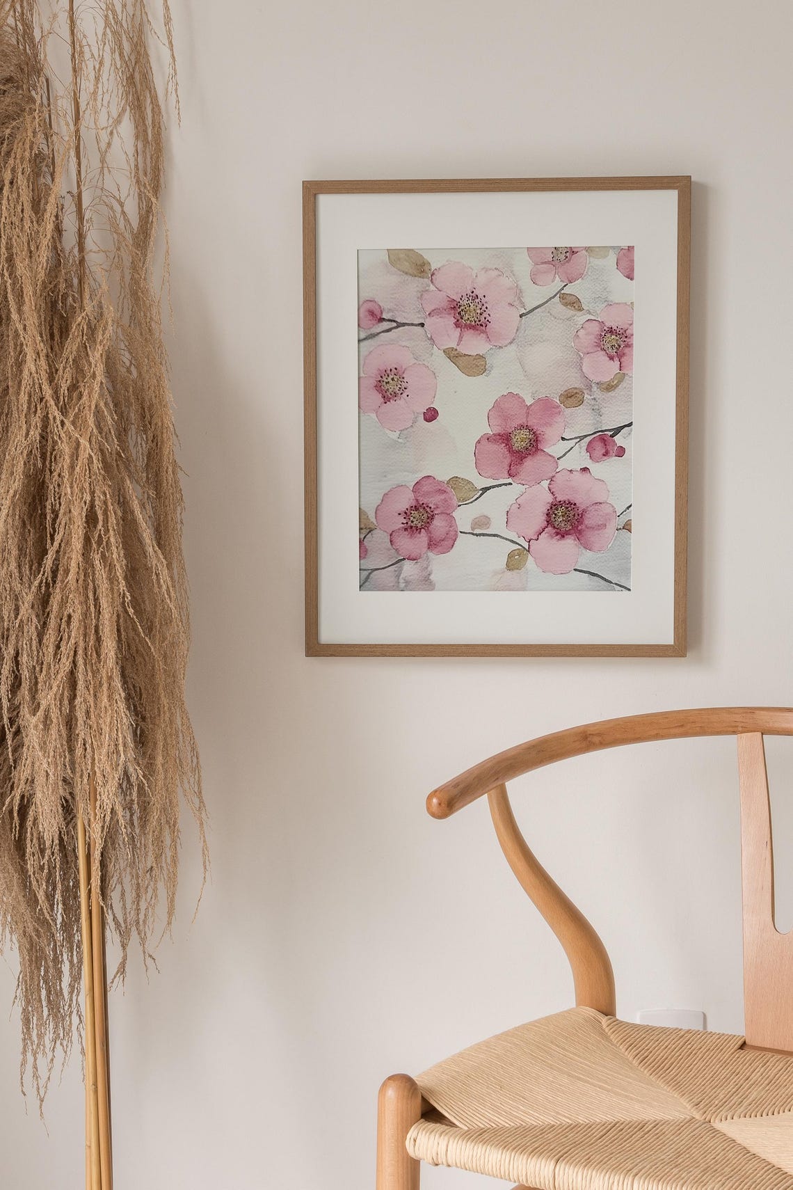 Pink Cherry Blossoms Sakura Branches Watercolor Spring Floral Poster - Image 2