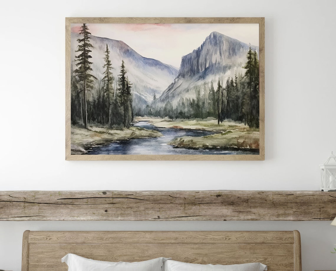 Misty Mountain Valley River Winding Through Tall Pines Poster - Image 2