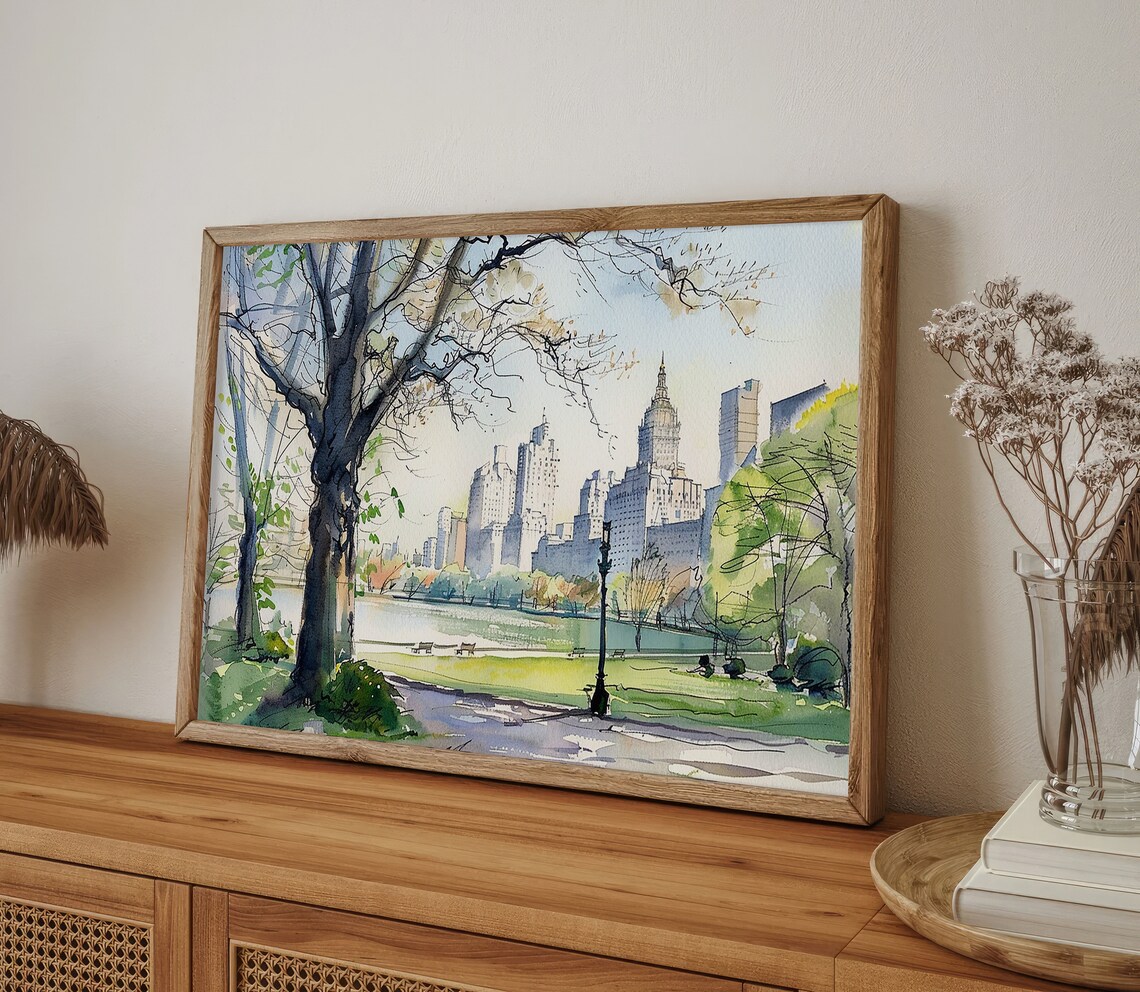 Central Park Watercolor New York Skyline Art Print - Image 4