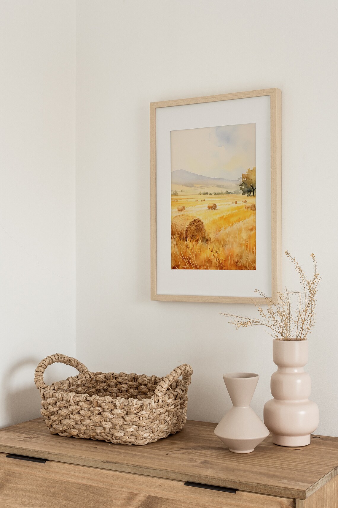Haystacks Watercolor Painting, Farmhouse Landscape Art Print - Image 4
