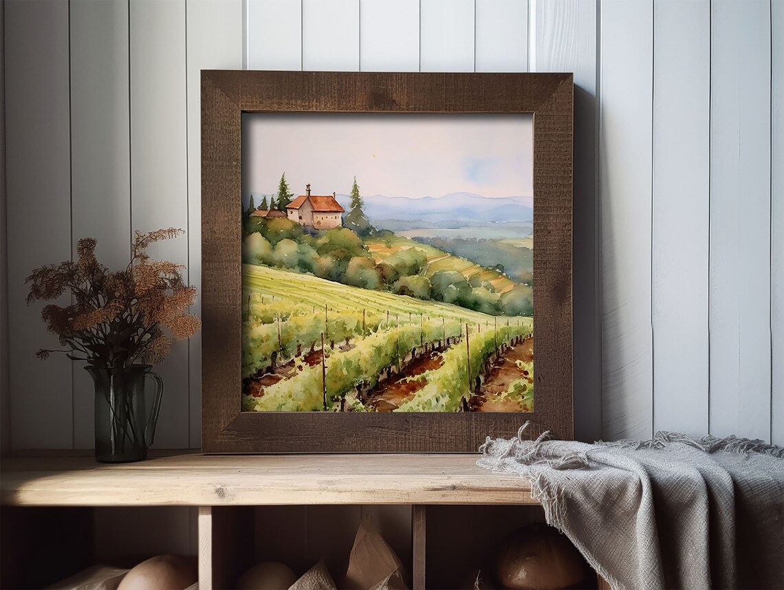 Tuscany Vineyard Watercolor Art Print, Italian Landscape - Image 2