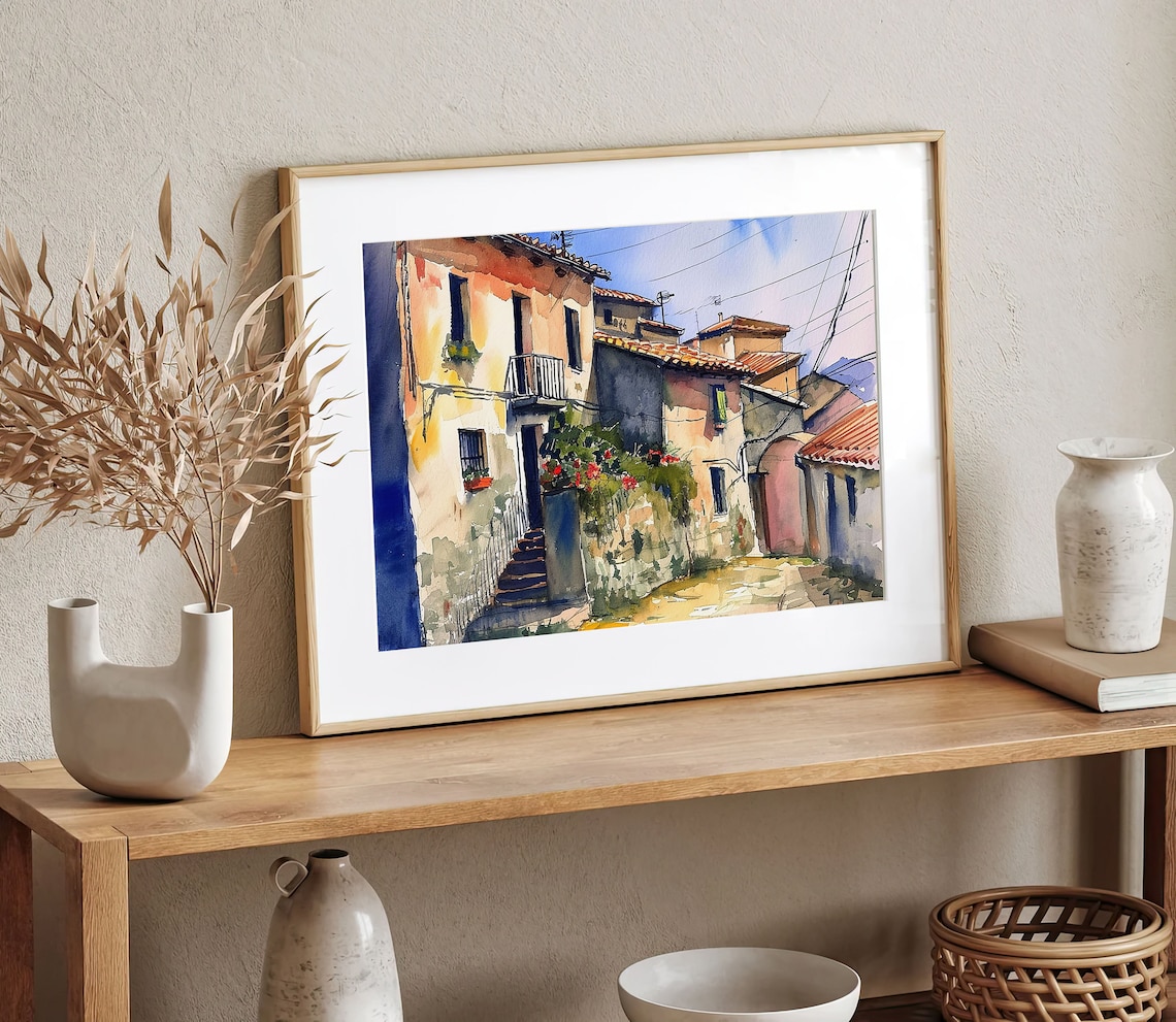 Calabria Watercolor Travel Poster, Italian Village View - Image 5