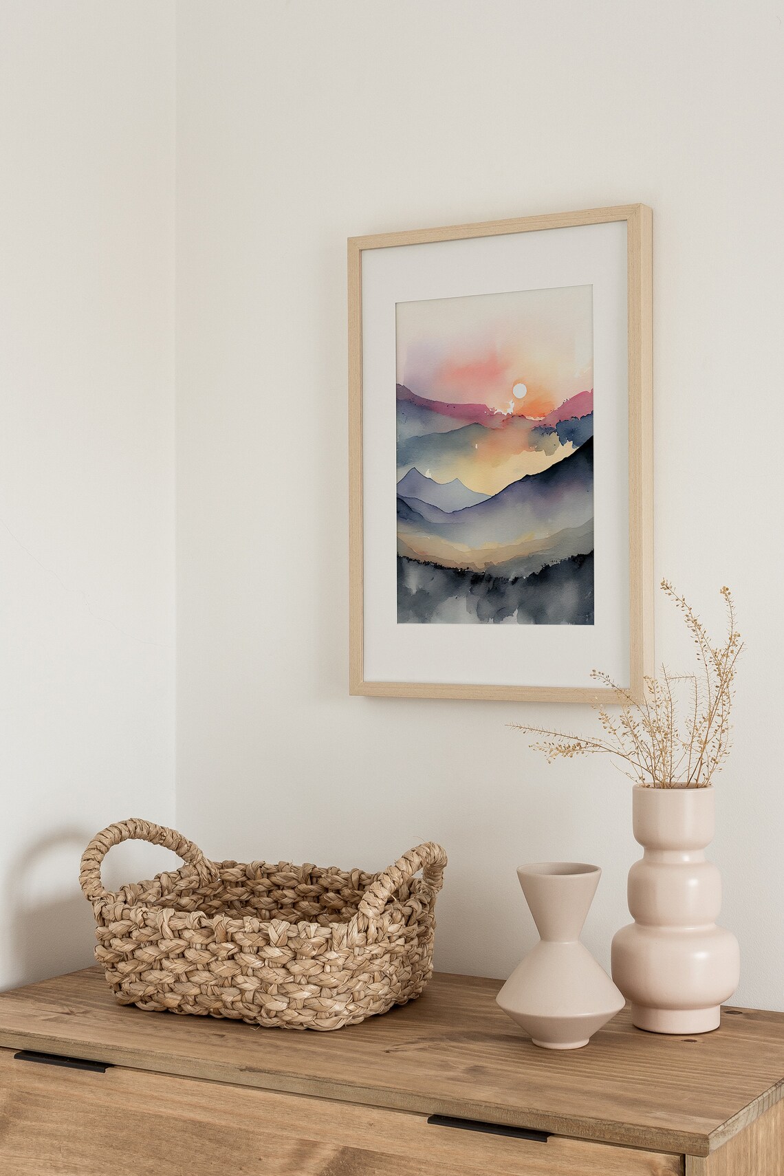 Smoky Mountains Neutral Watercolor Landscape Print - Image 3