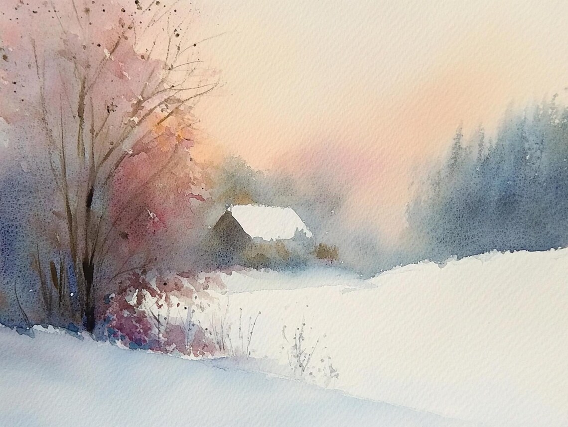 Ouray Colorado Winter Scene Watercolor Art Print