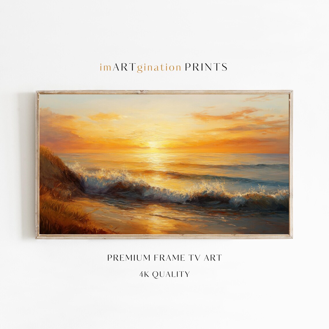 Vintage Ocean Sunset Landscape Oil Painting Art Print