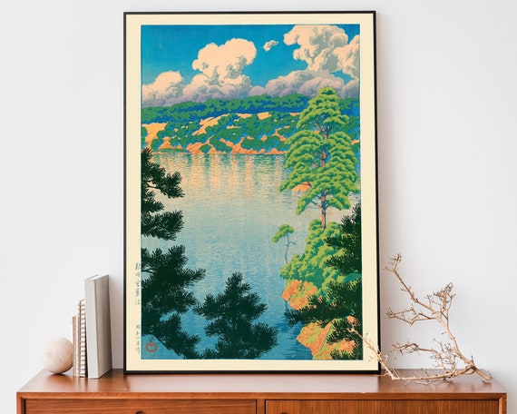 Japanese Lake Poster Woodblock Art Akisu Lake By Kawase Hasui Japandi Decor Nature Painting Zen Home Decor