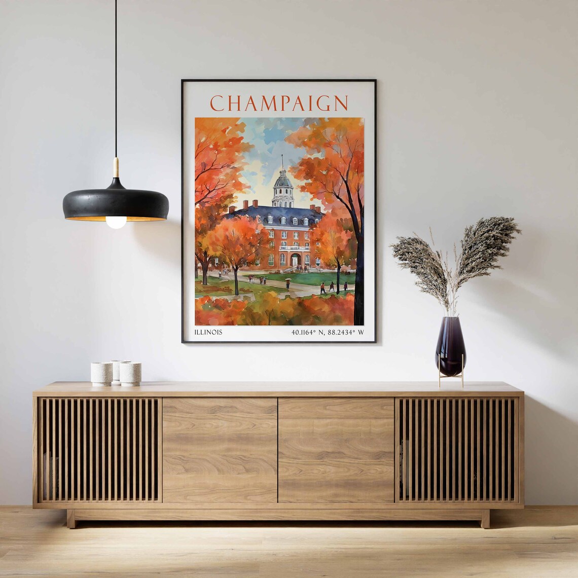 Champaign Illinois Travel Poster College Campus Autumn View Art - Image 2