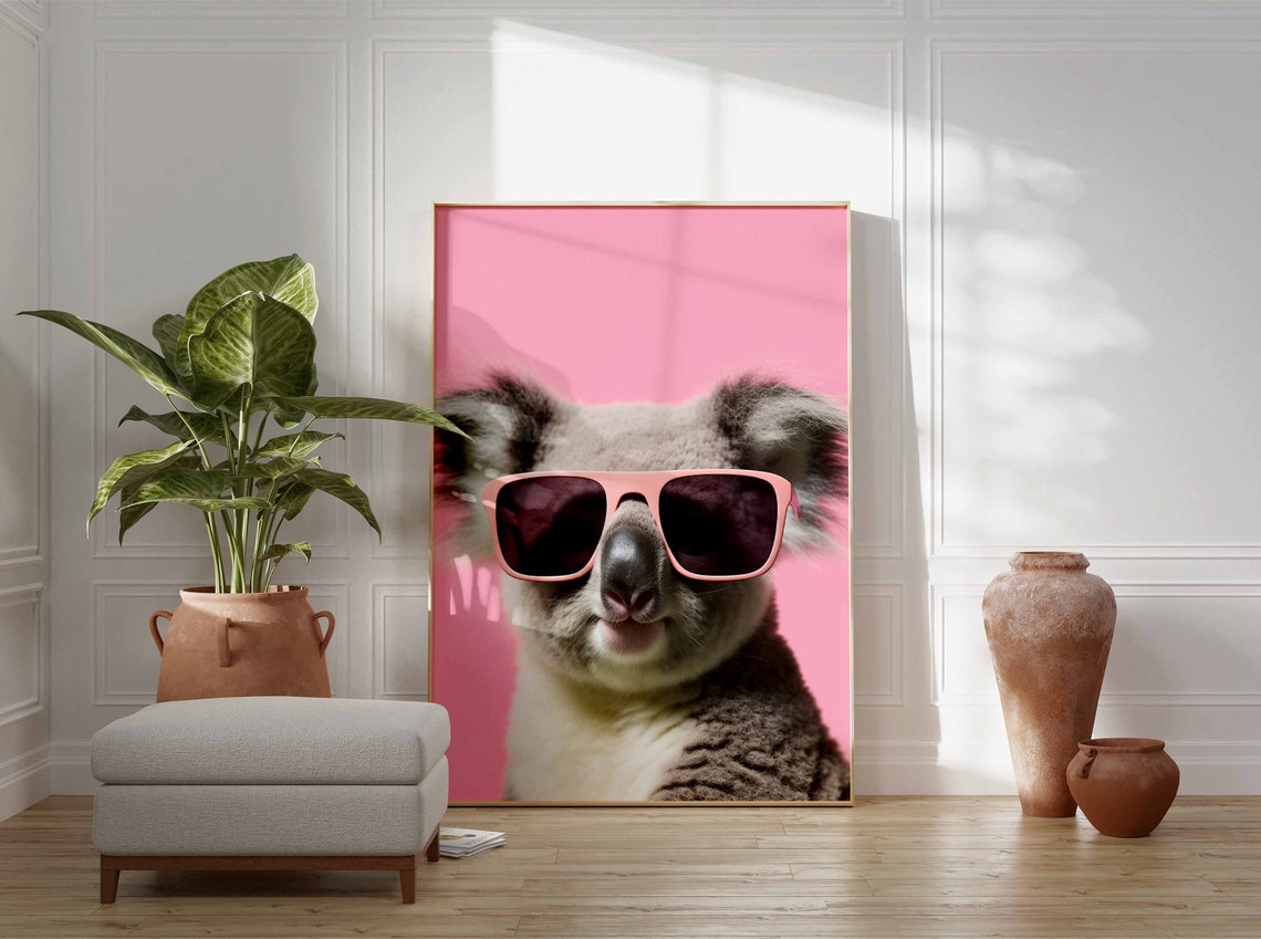 Cool Koala Wearing Oversized Pink Sunglasses Portrait Poster - Image 3
