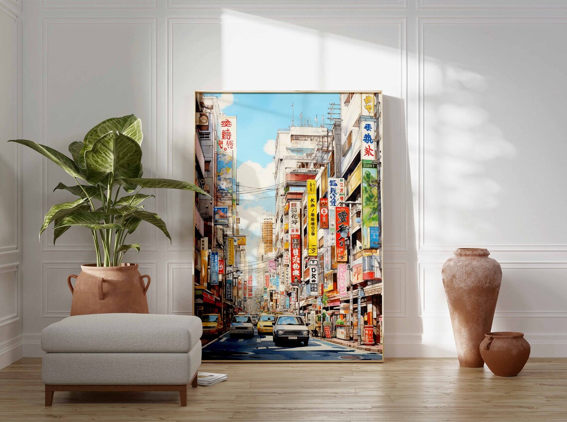 Tokyo City Street Watercolor Neon Signs Japan Travel Wall Art - Image 3