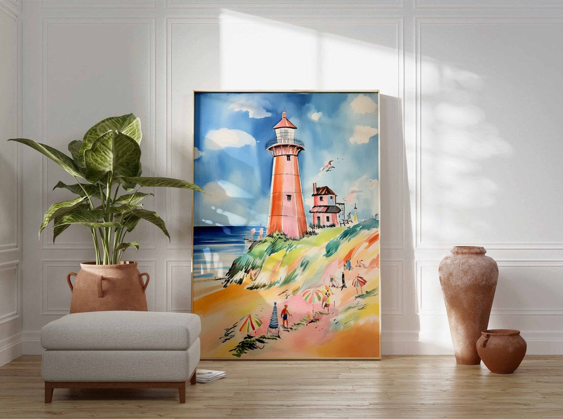 Boho Art Boho Print Rustic Lighthouse Art Bathroom Wall Art Rustic Coastal Dcor Boho Wall Art Seaside Art Vintage Lighthouse Poster - Image 3