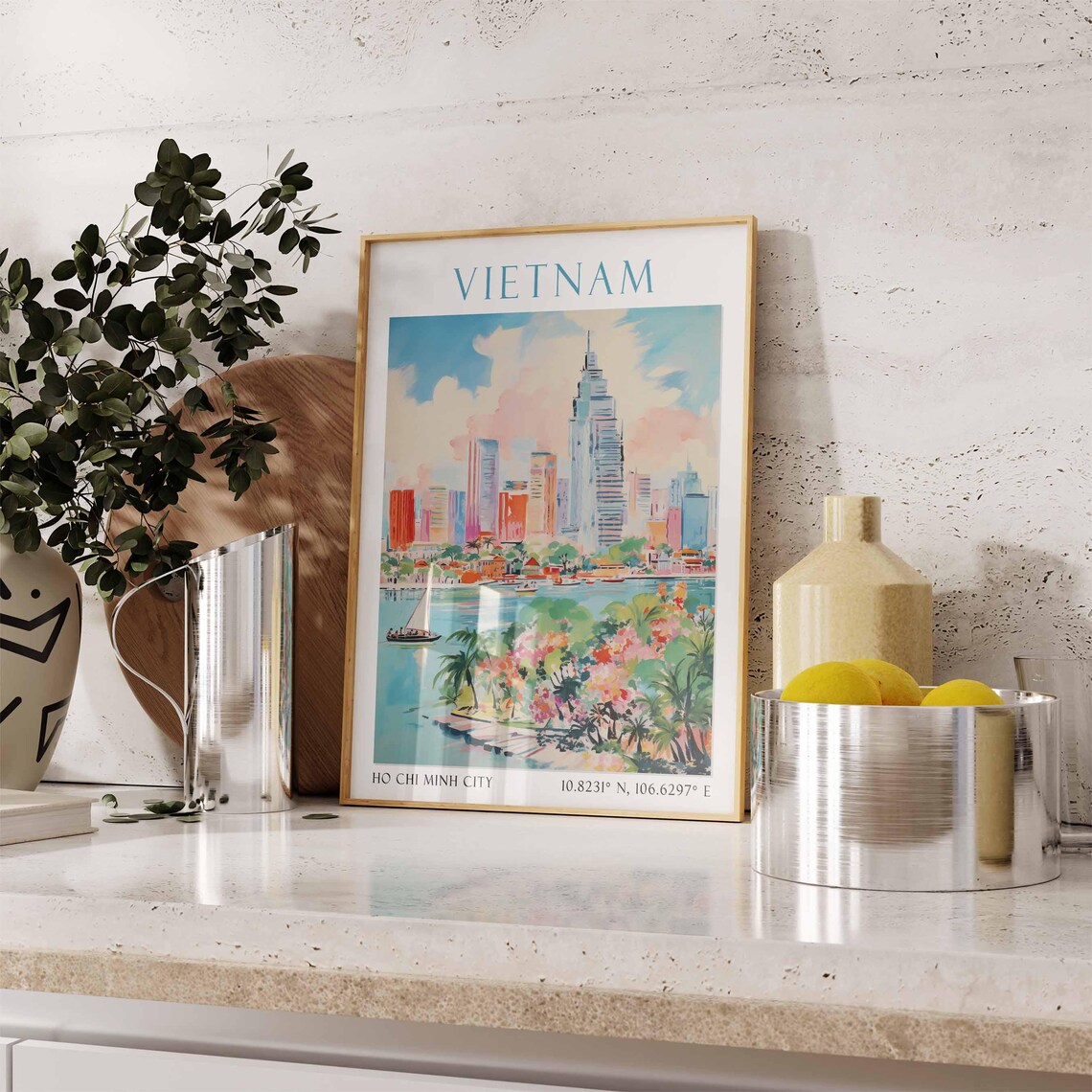 Vietnam Ho Chi Minh City Riverside Skyline Saigon Travel Poster - Image 3