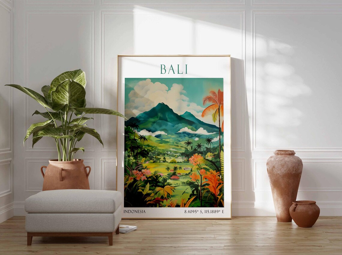 Bali Indonesia Volcano Peak with Jungle and Rice Fields Poster - Image 2
