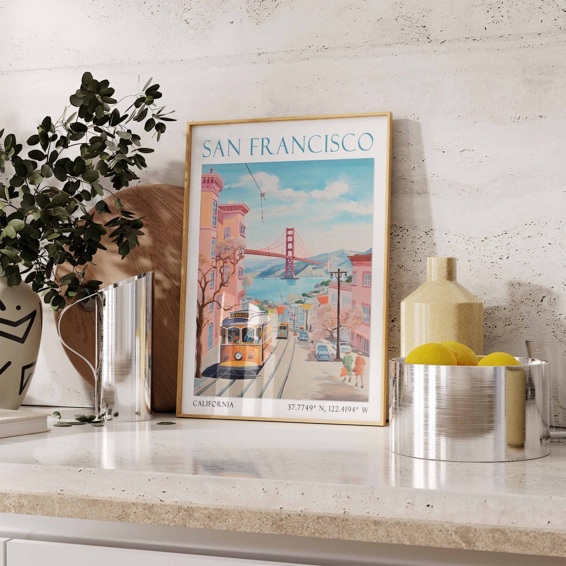 San Francisco Cable Car Golden Gate Bridge California Travel Poster - Image 2