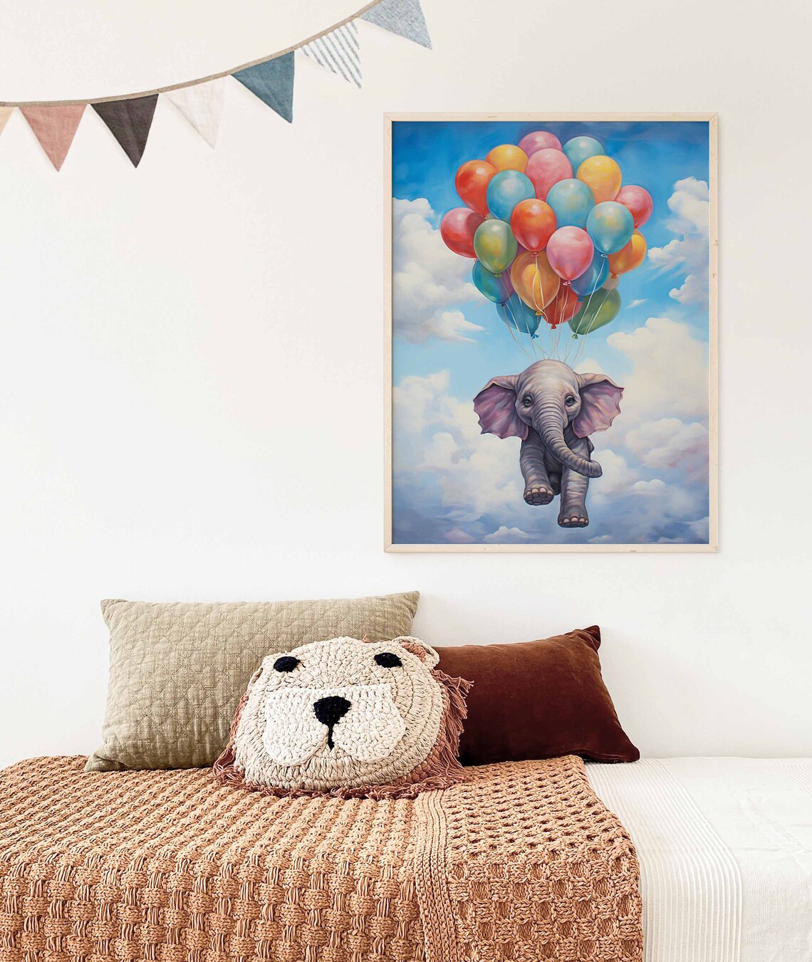 Sweet Baby Elephant Flying with Colorful Balloons Nursery Poster - Image 3