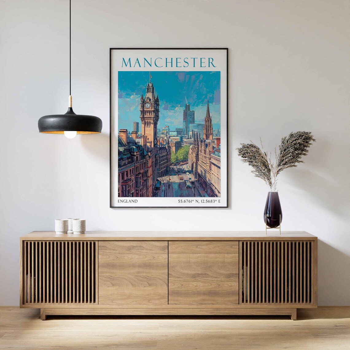 Manchester England Town Hall Street Watercolor Travel Poster - Image 2