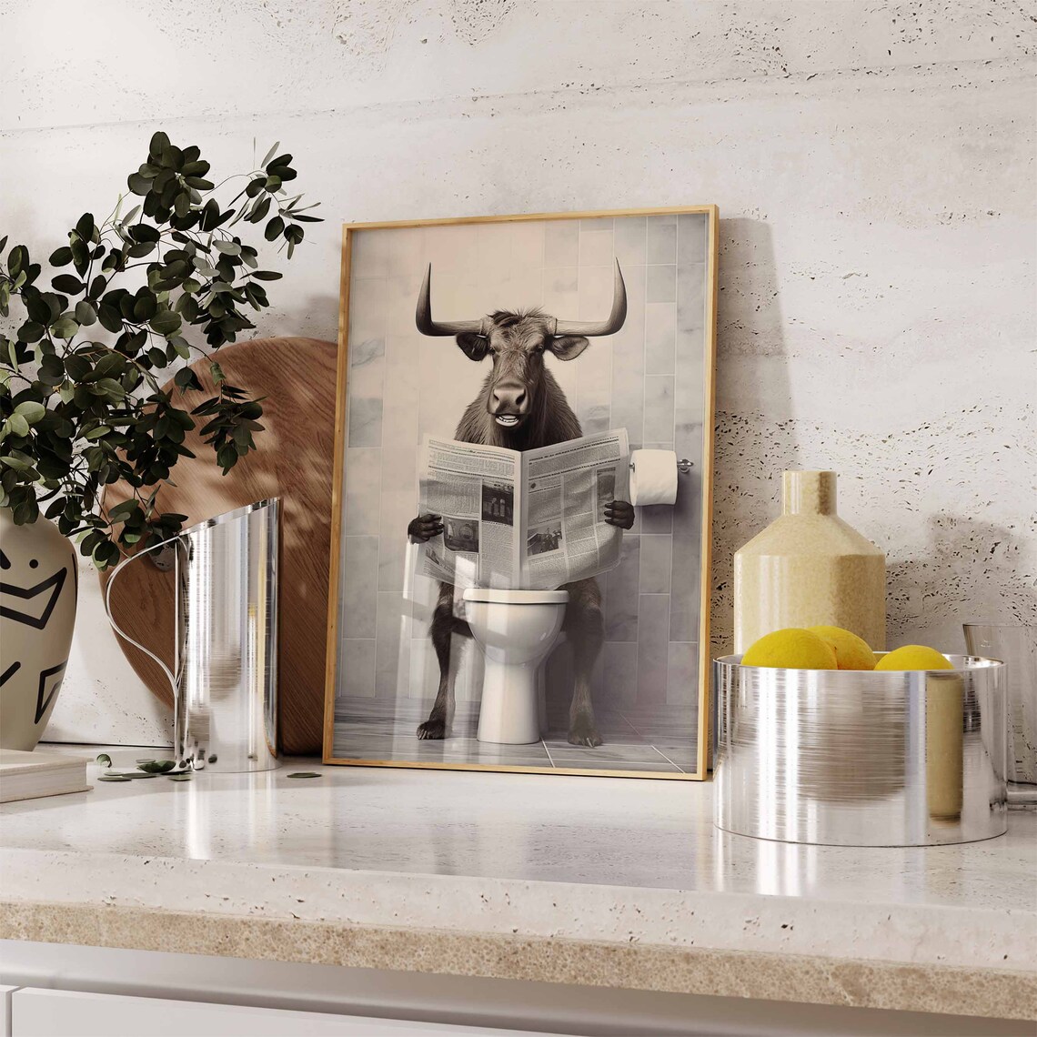 Cow Reading Newspaper Funny Bathroom Toilet Humor Gift Poster - Image 2