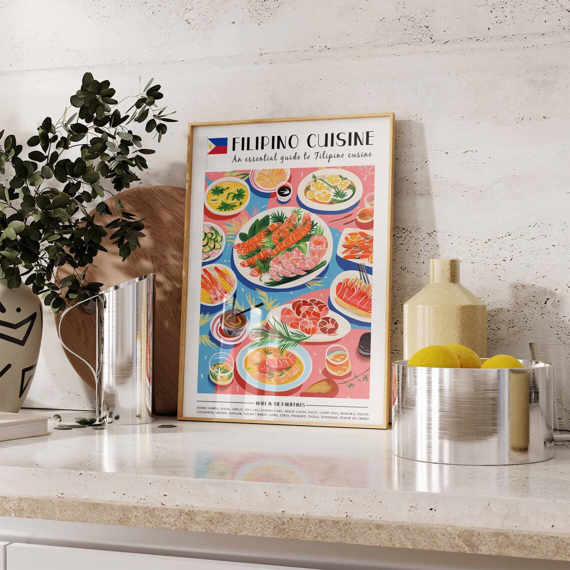 Filipino Cuisine Shrimp Platter Pink Background Food Lover Poster - Image 3
