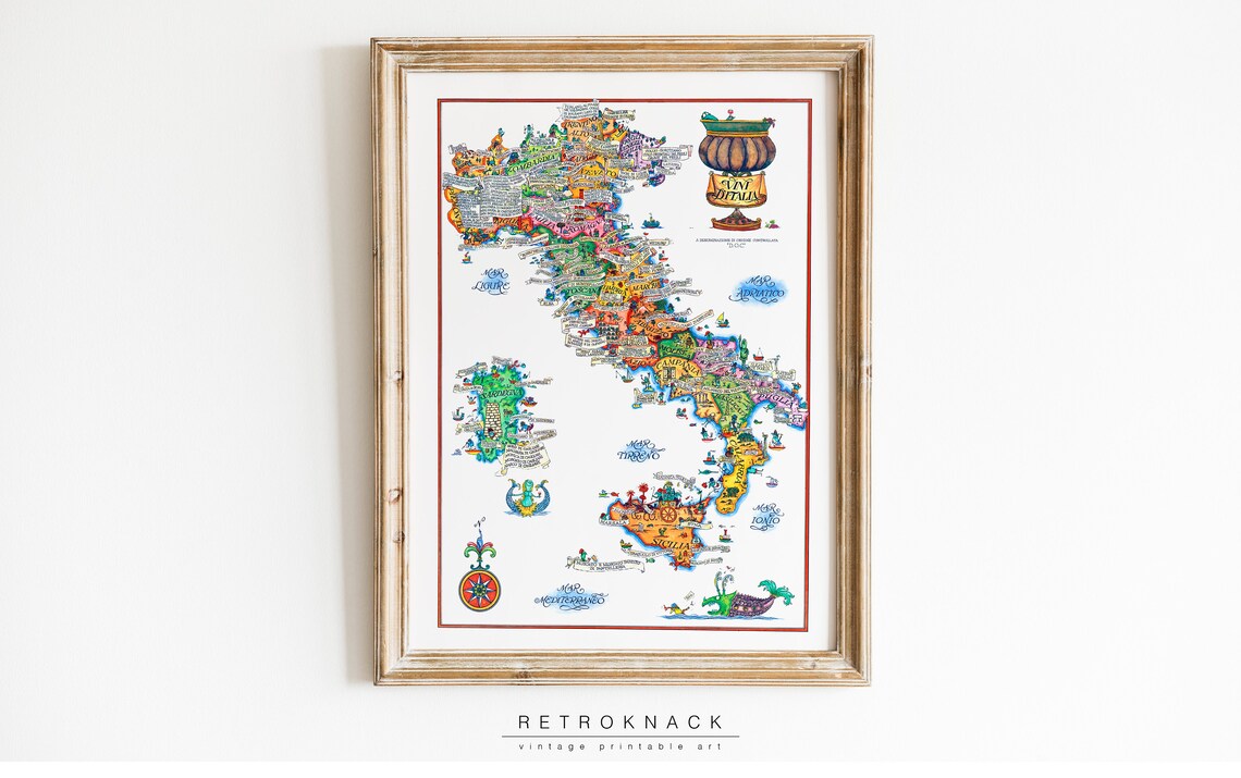Vini d Italia Illustrated Italian Wine Regions Pictorial Map Poster - Image 2