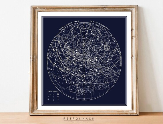 Visible Heavens July October Antique Navy Star Chart Celestial Poster