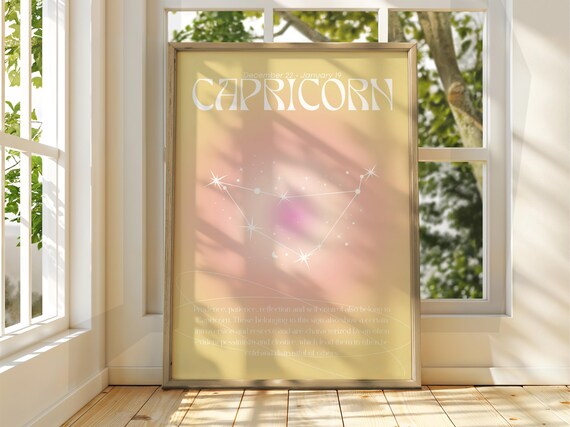 Capricorn Zodiac Constellation Pink Gold Aura Astrology Art Poster