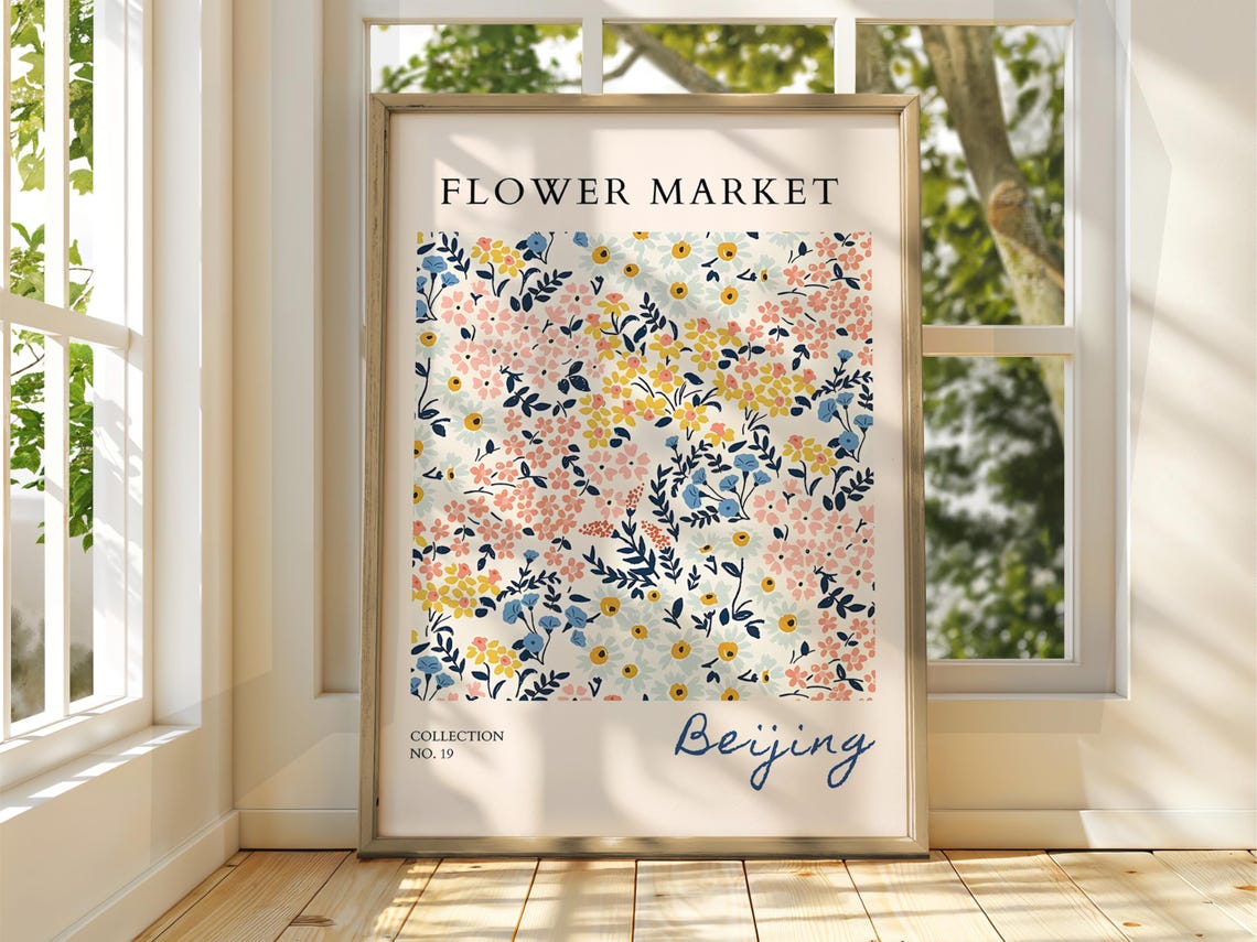 Beijing Flower Market Poster Ditsy Wildflower Pattern No 19 Art