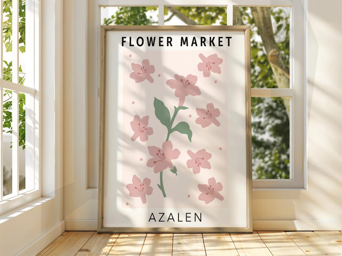 Azaleen Flower Market Poster Pink Azalea Botanical Minimal Art