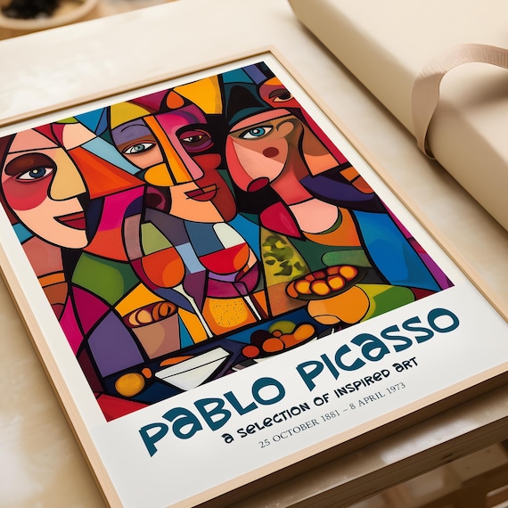 Pablo Picasso Inspired Cubist Friends Wine Gathering Art Poster