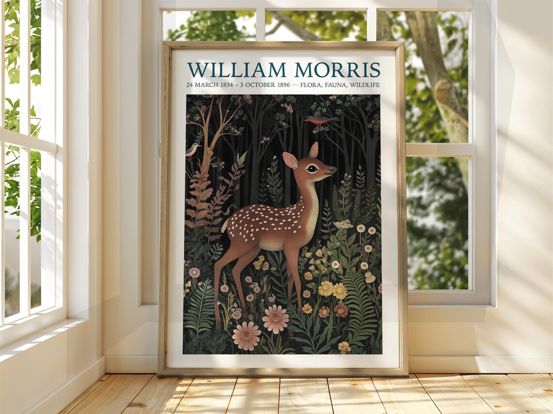 William Morris Style Deer Poster Exhibition Gallery Print Wall Art Floral