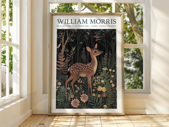 William Morris Style Deer Poster Exhibition Gallery Print Wall Art Floral